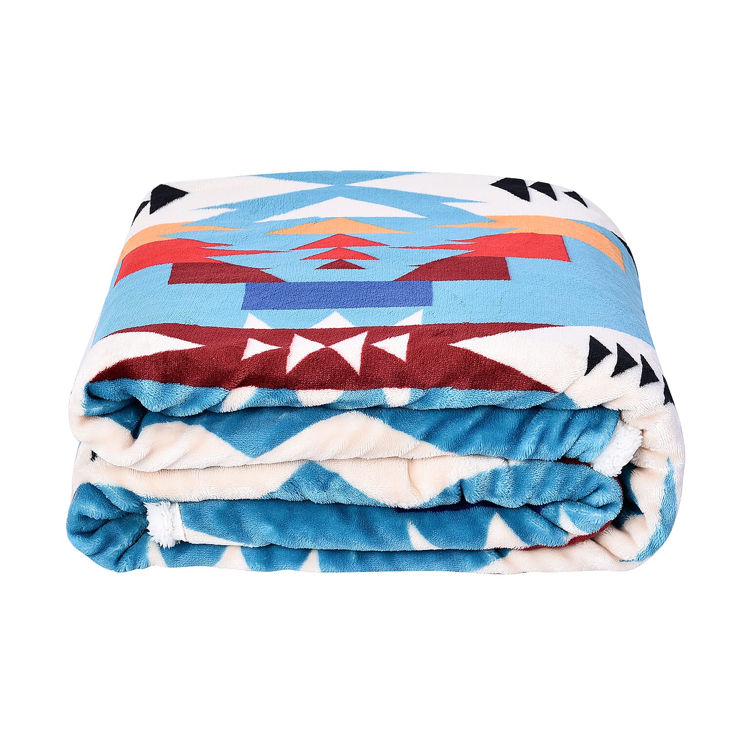 Santa Fe Collection - Flannel Sherpa Blanket (200x150cm) - Sky Blue -  Oeko Tex Certified - 220 GSM Sherpa - 270 GSM Flannel