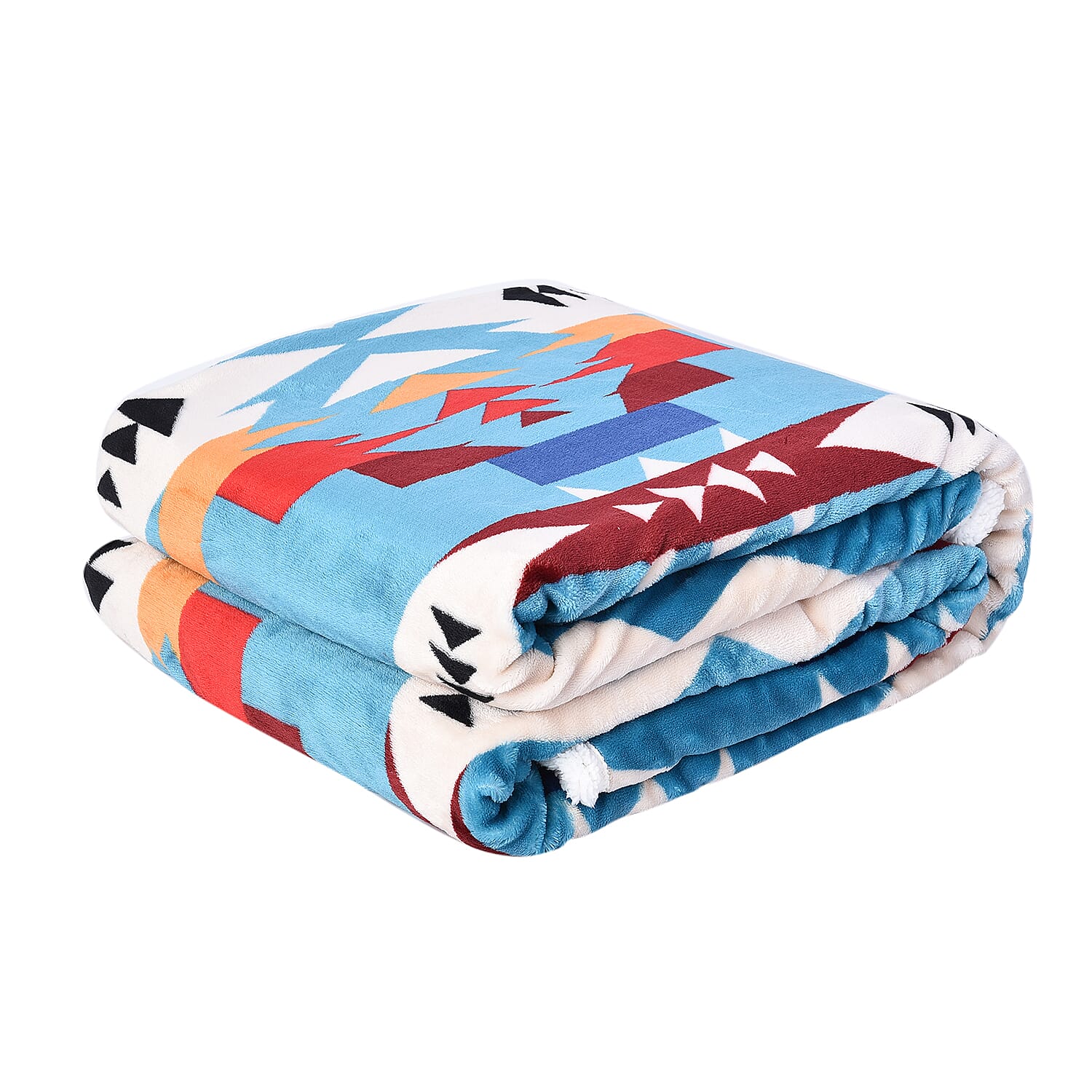 Santa Fe Collection - Flannel Sherpa Blanket (200x150cm) - Sky Blue -  Oeko Tex Certified - 220 GSM Sherpa - 270 GSM Flannel