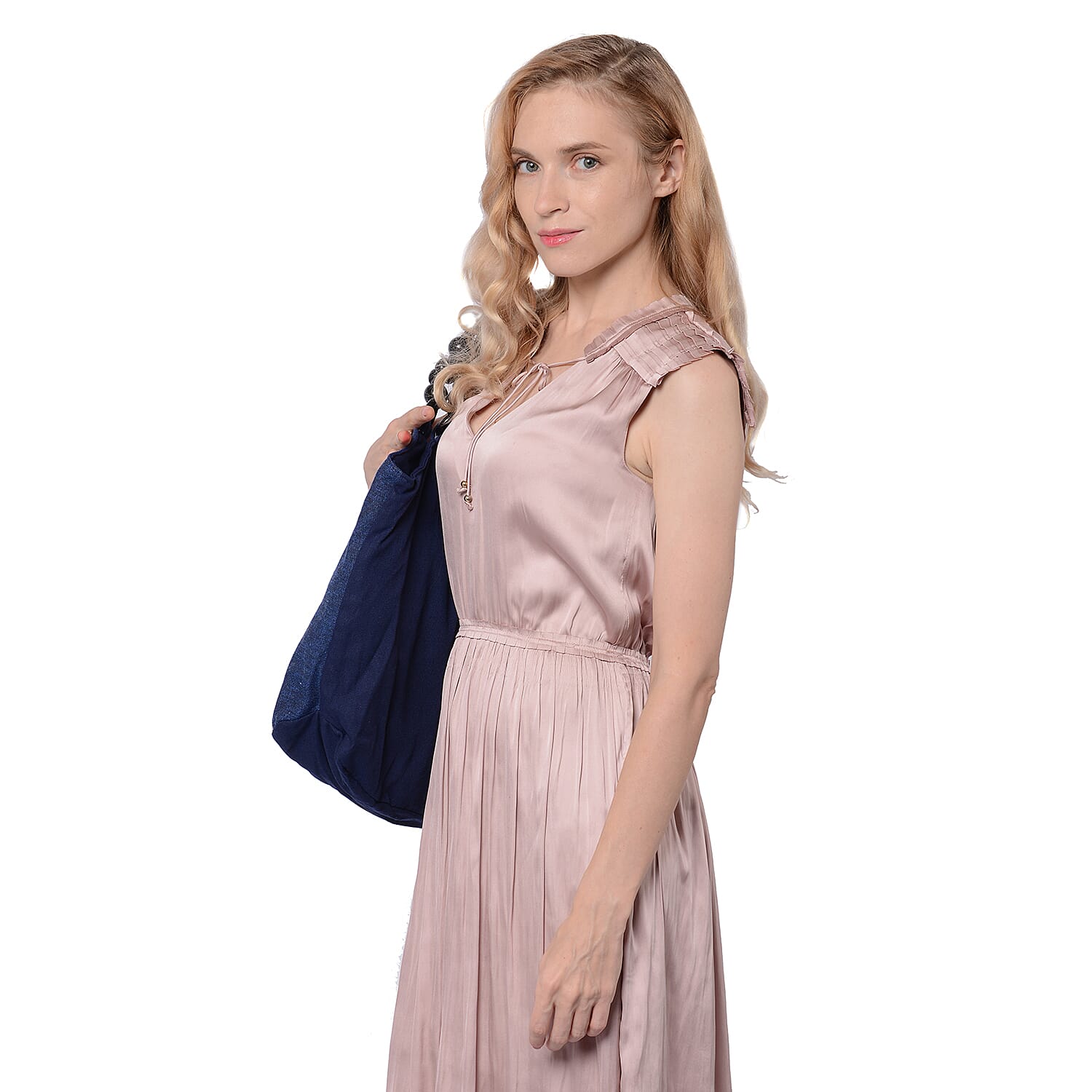 Keep Calm Quote Pattern Jute Handbag (38x11x29cm) - Navy