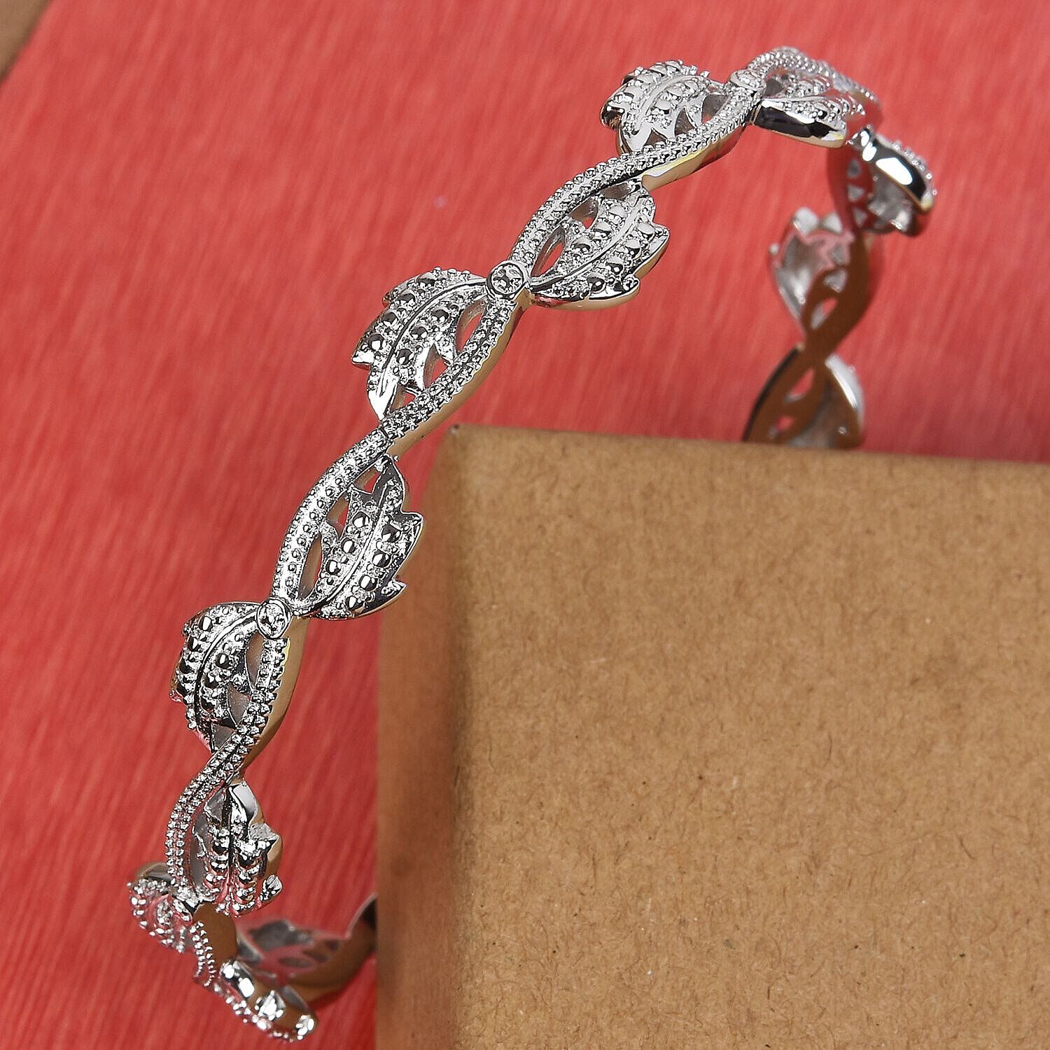 Diamond Accent Bangle (Size 7.5) in Silver Tone