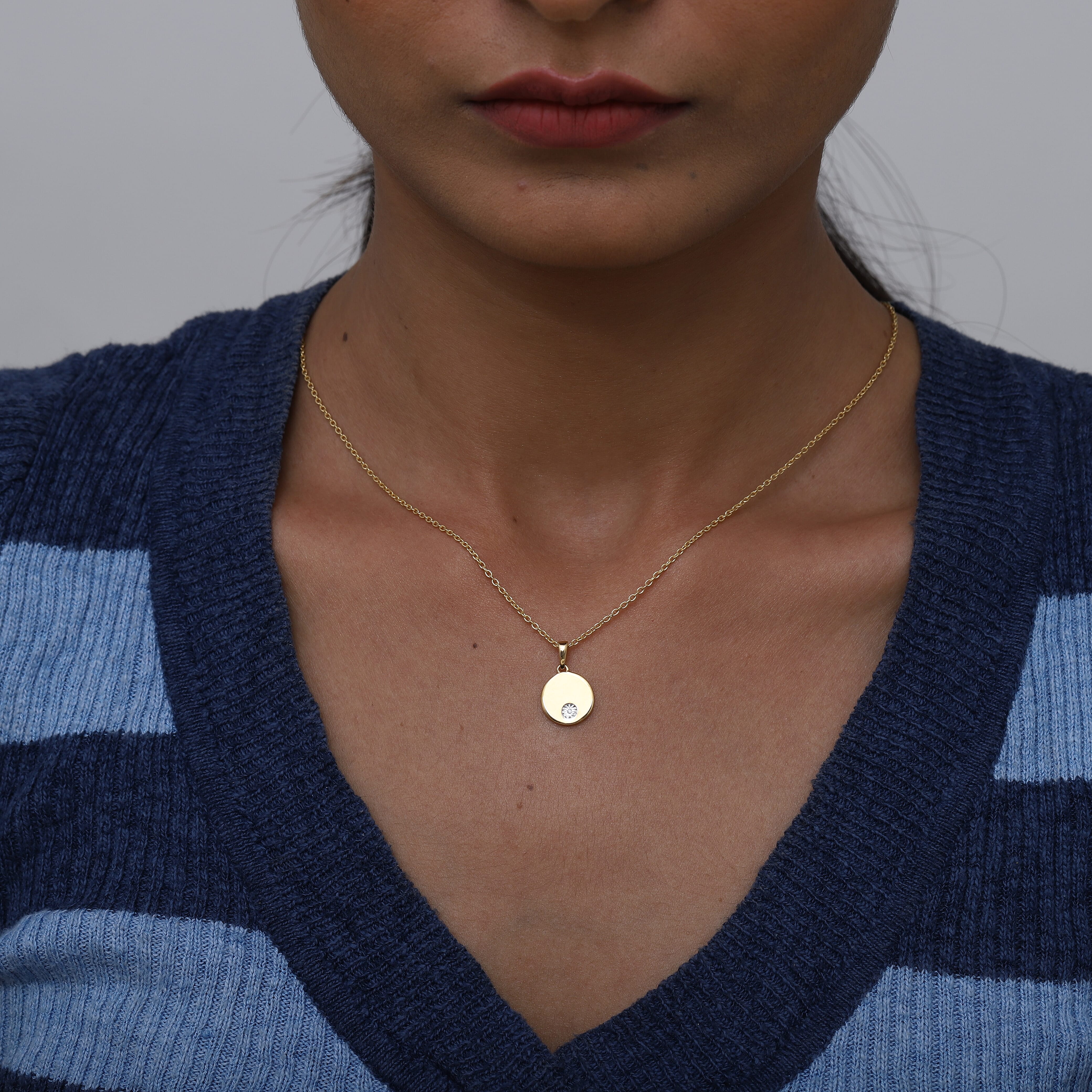 Diamond Pendant With Chain (Size 18) in 14K Gold Overlay Sterling Silver