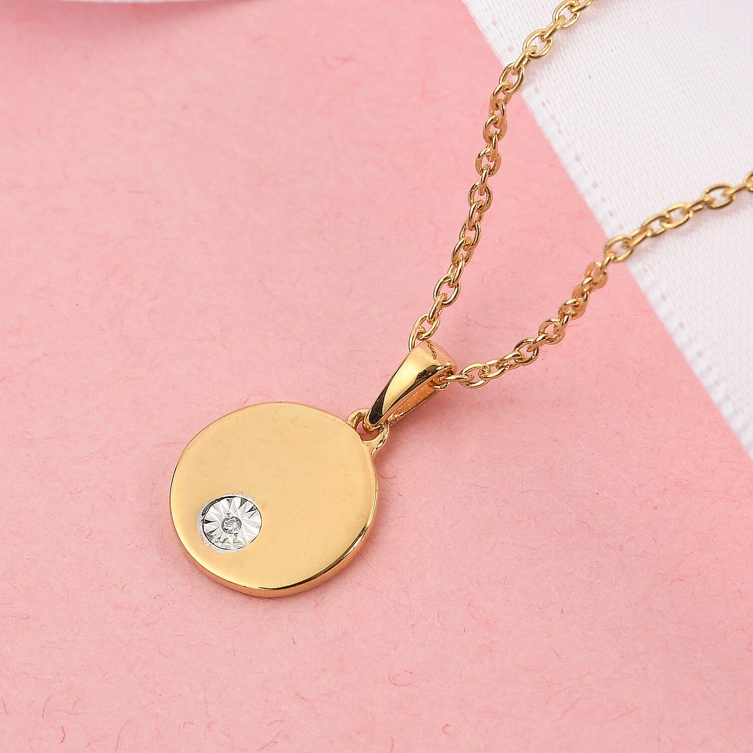 Diamond Pendant With Chain (Size 18) in 14K Gold Overlay Sterling Silver