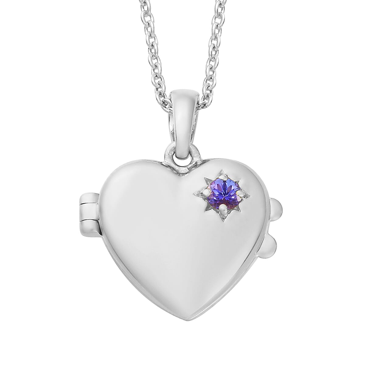 Tanzanite Heart Locket Pendant With Chain ( Size 18)  in Platinum Overlay Sterling Silver, Silver Wt 5.92 Gms