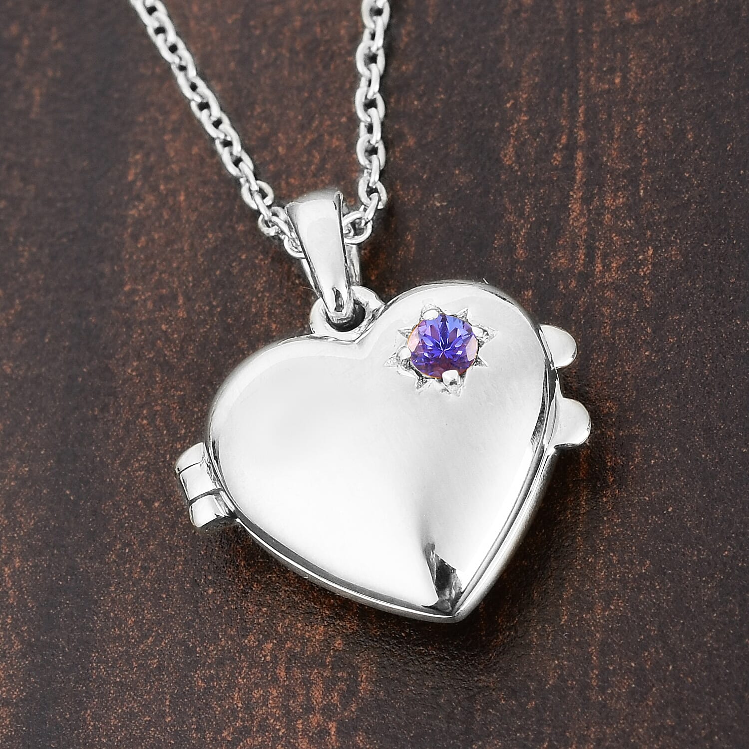 Tanzanite Heart Locket Pendant With Chain ( Size 18)  in Platinum Overlay Sterling Silver, Silver Wt 5.92 Gms