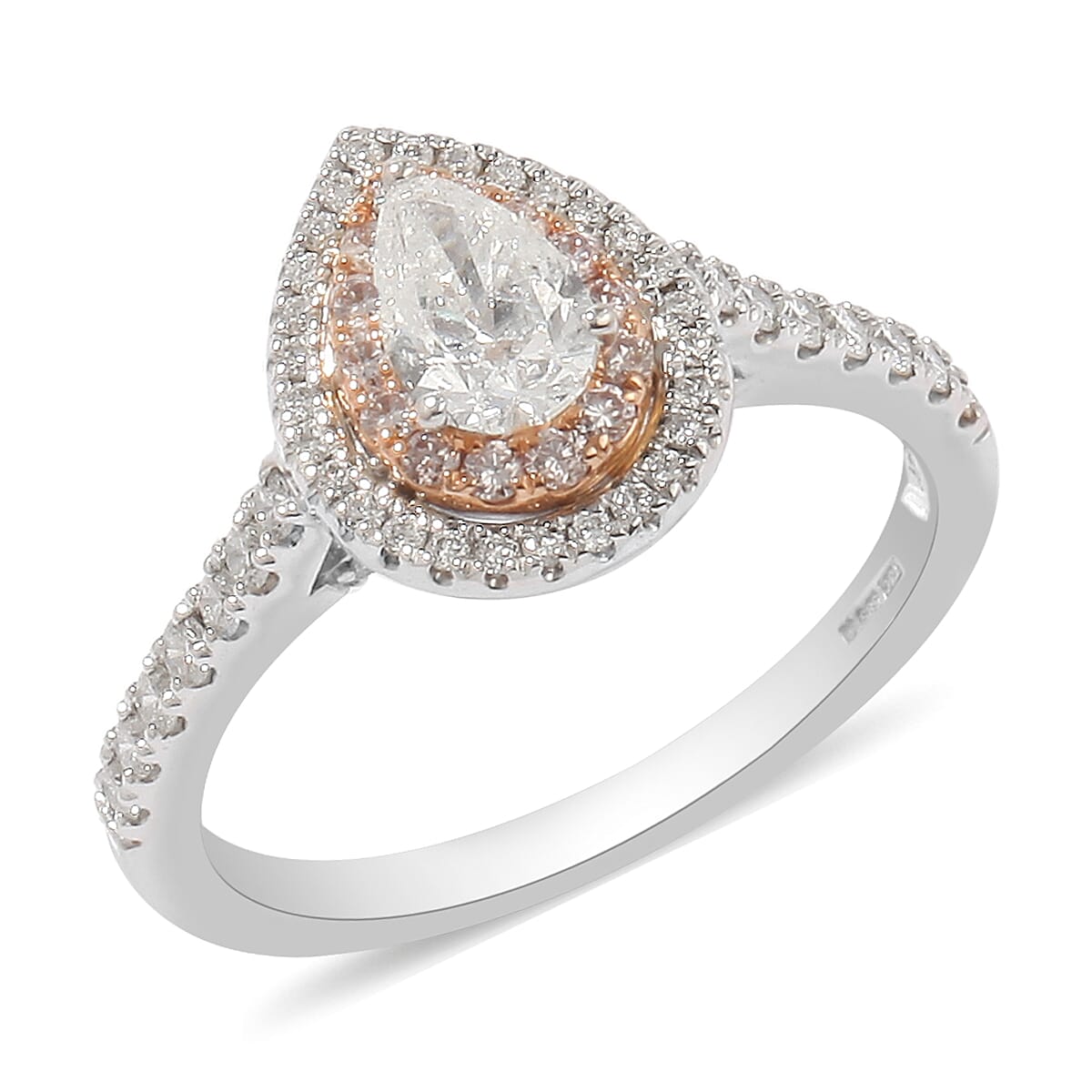 NY Closeout- 14K White Gold GSI Certified White Diamond (SI2/G-H), Natural Pink Diamond Ring 1.00 Ct.