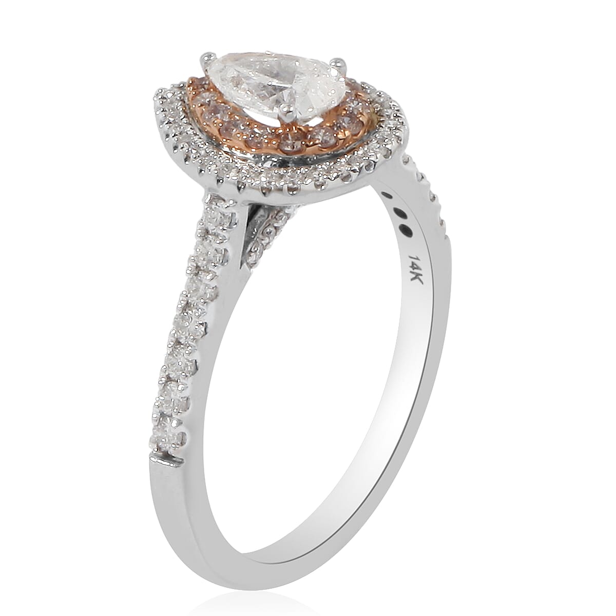 NY Closeout- 14K White Gold GSI Certified White Diamond (SI2/G-H), Natural Pink Diamond Ring 1.00 Ct.