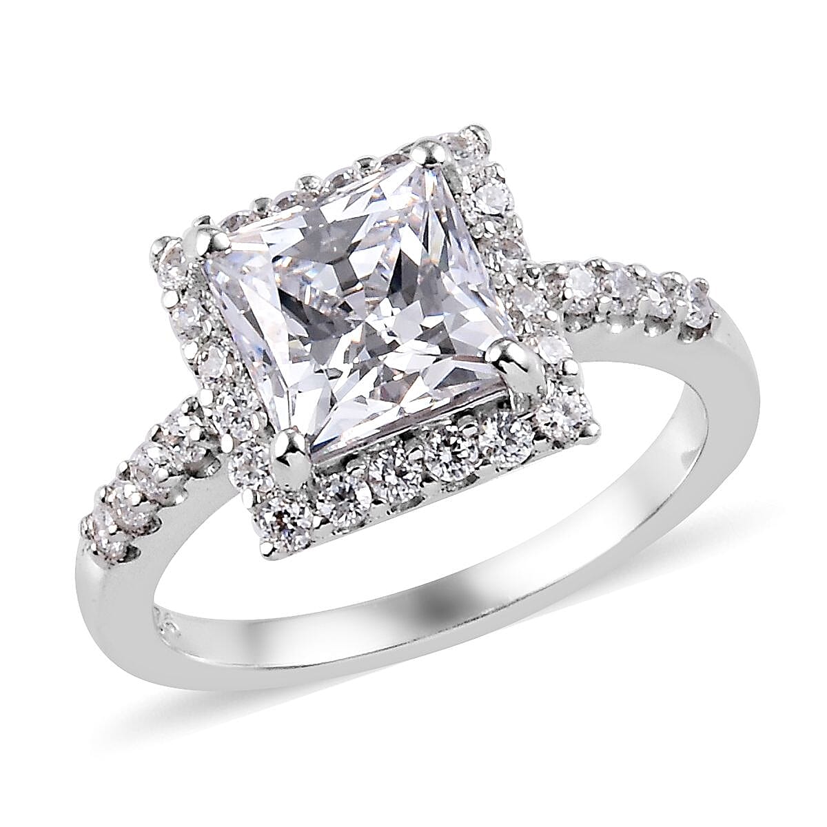 J Francis - Platinum Overlay Sterling Silver Halo Ring Made with Finest CZ 4.27 Ct.