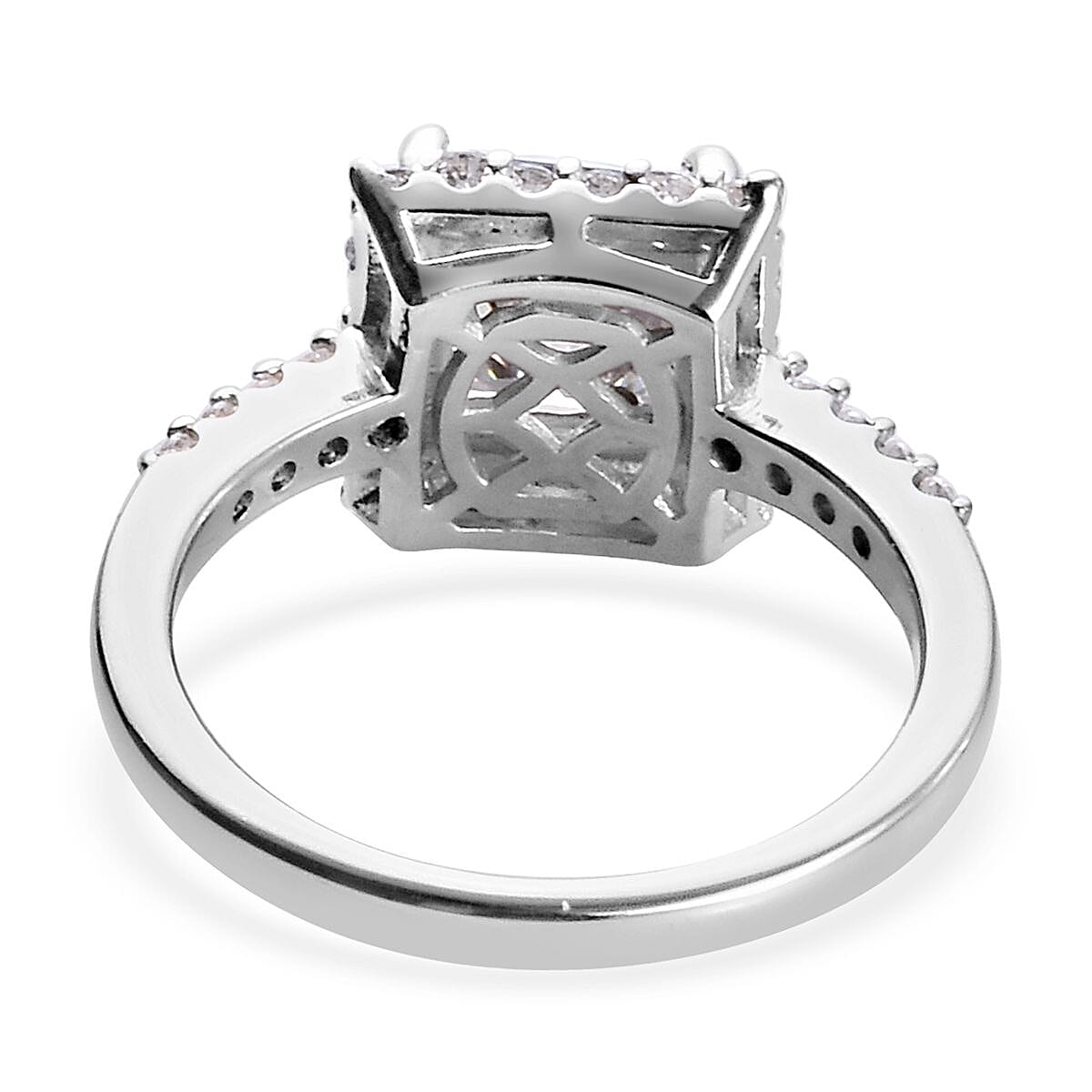 J Francis - Platinum Overlay Sterling Silver Halo Ring Made with Finest CZ 4.27 Ct.