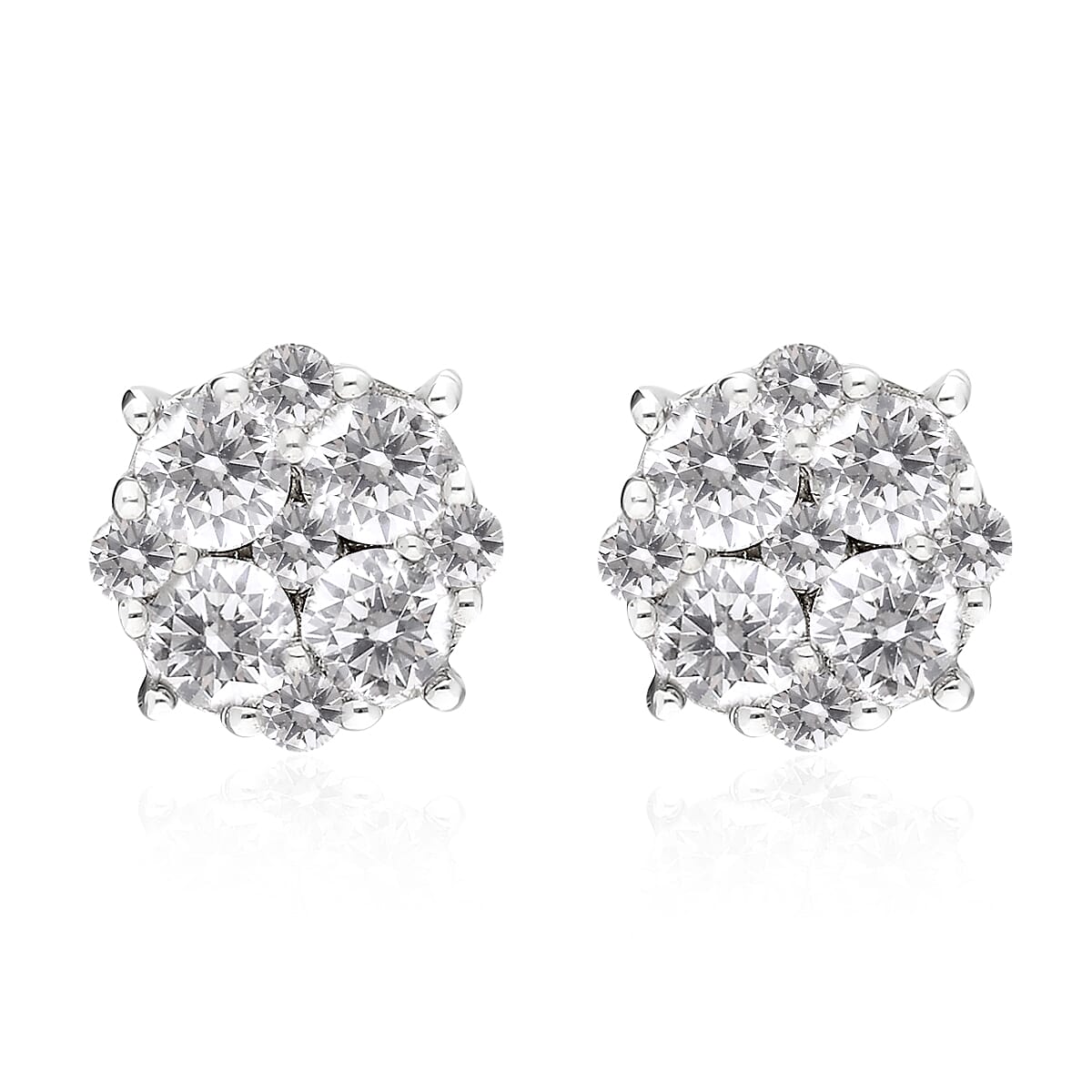 9K White Gold SGL Certified Natural Diamond (I3/G-H) Stud Earrings 1.00 Ct.