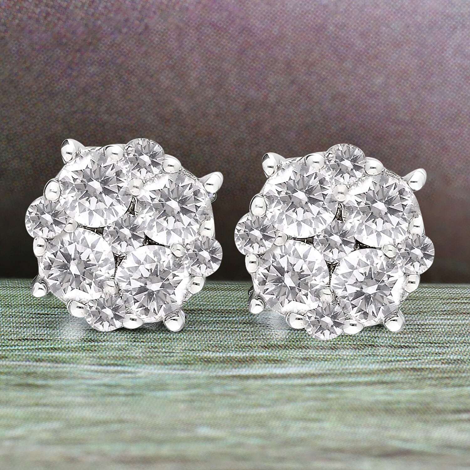 9K White Gold SGL Certified Natural Diamond (I3/G-H) Stud Earrings 1.00 Ct.