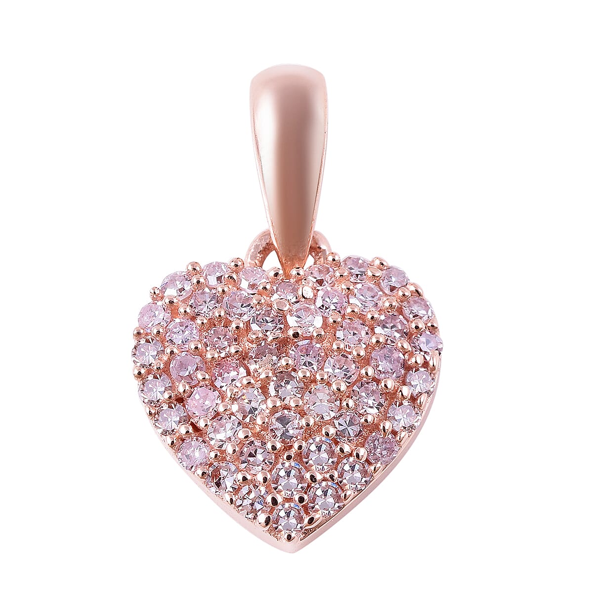 0.25 Ct Natural Pink Diamond Cluster Heart Pendant in 9K Rose Gold