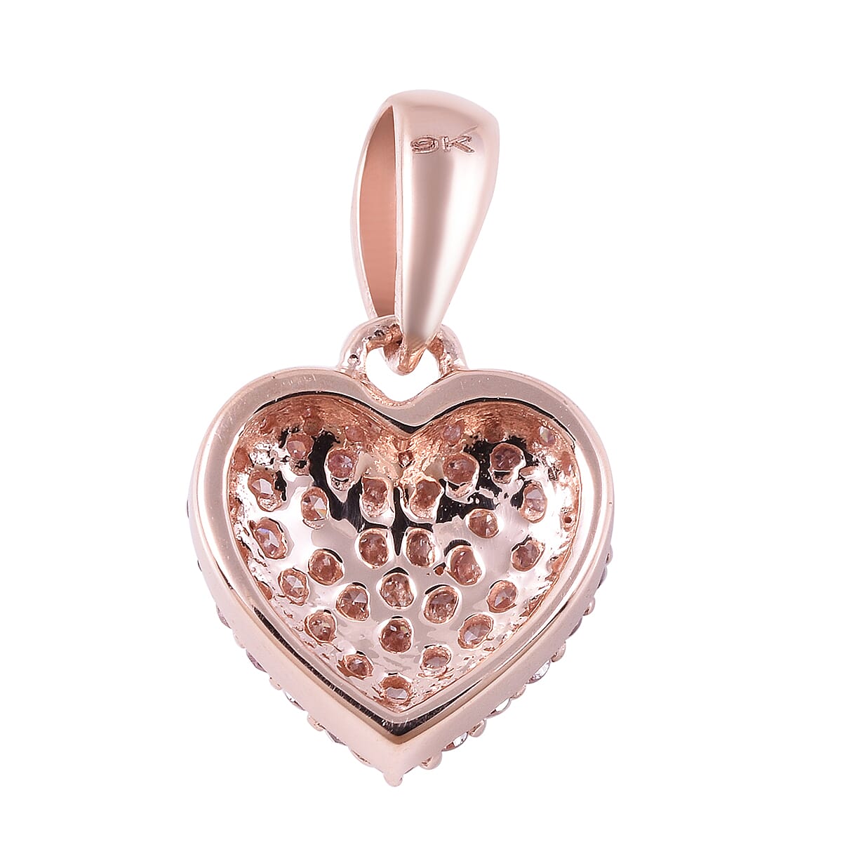 0.25 Ct Natural Pink Diamond Cluster Heart Pendant in 9K Rose Gold