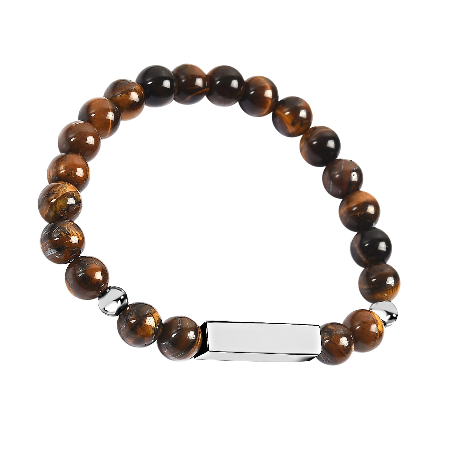 Yellow Tigers Eye Beaded Stretchable Bracelet (Size - 7-7.5) with Stainless Steel Bar 98.00 Ct.