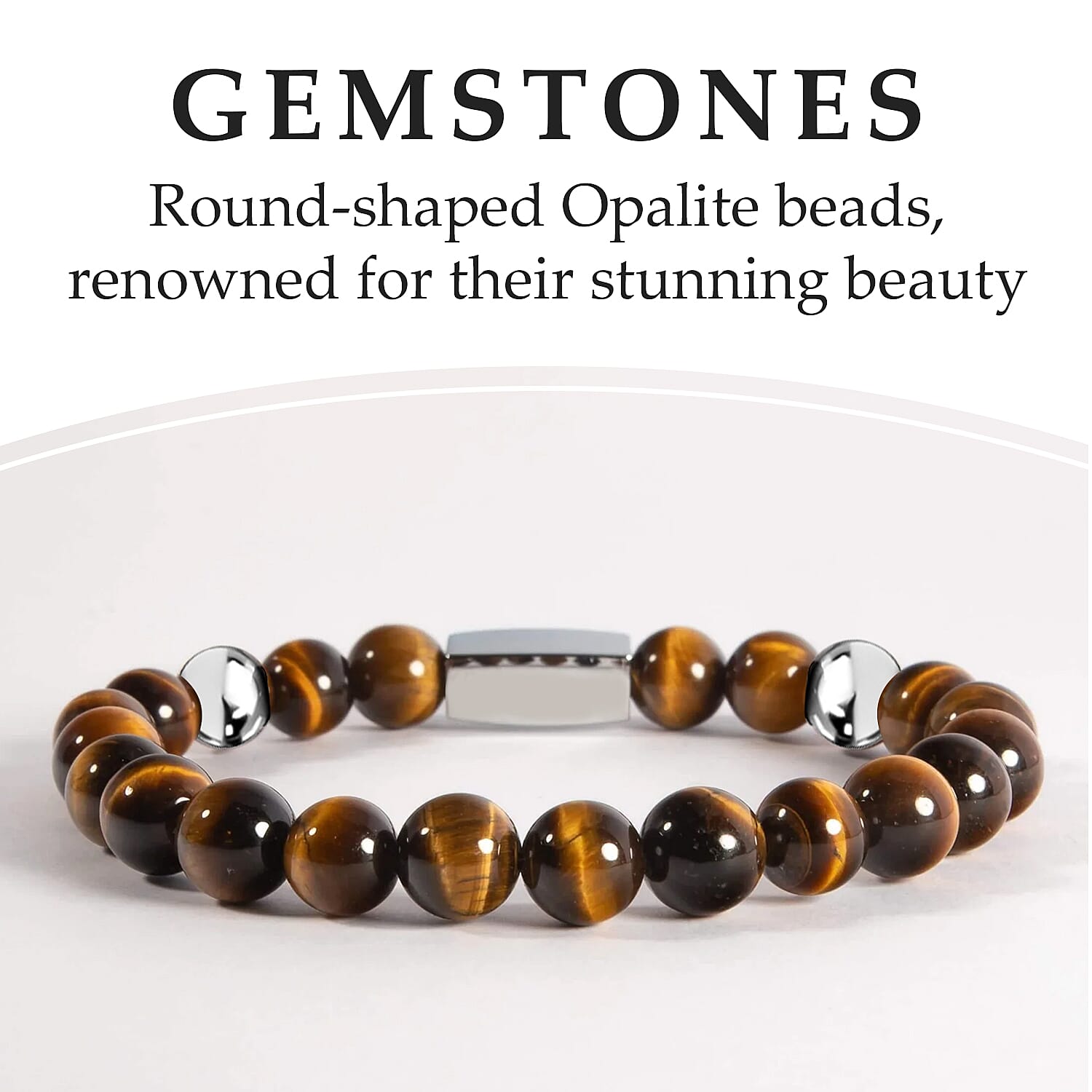 Yellow Tigers Eye Beaded Stretchable Bracelet (Size - 7-7.5) with Stainless Steel Bar 98.00 Ct.