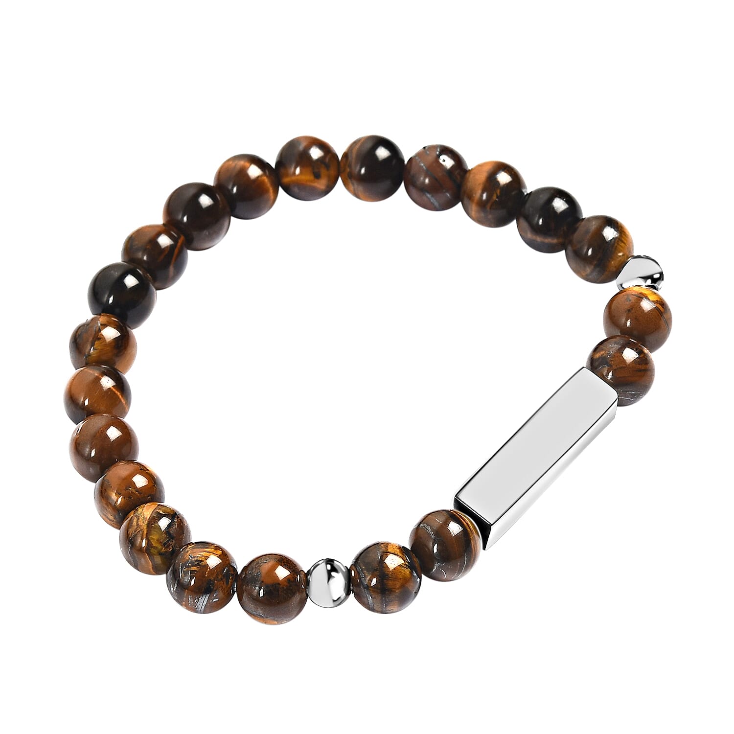 Yellow Tigers Eye Beaded Stretchable Bracelet (Size - 7-7.5) with Stainless Steel Bar 98.00 Ct.
