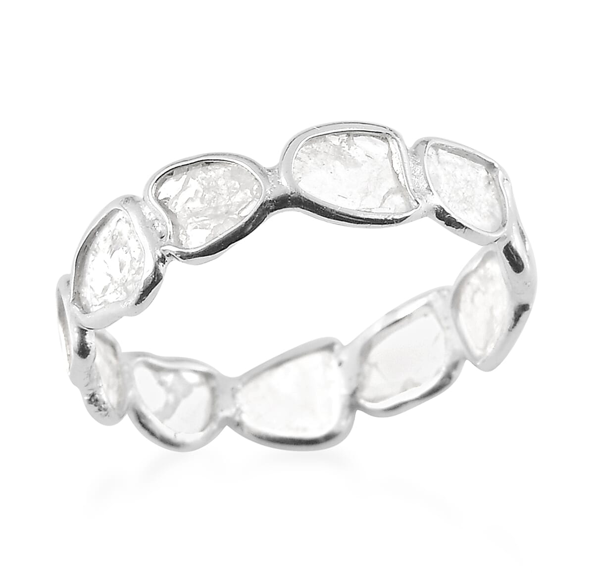 Artisan Crafted Polki Diamond Eternity Ring in Platinum Overlay Sterling Silver 1.00 Ct.