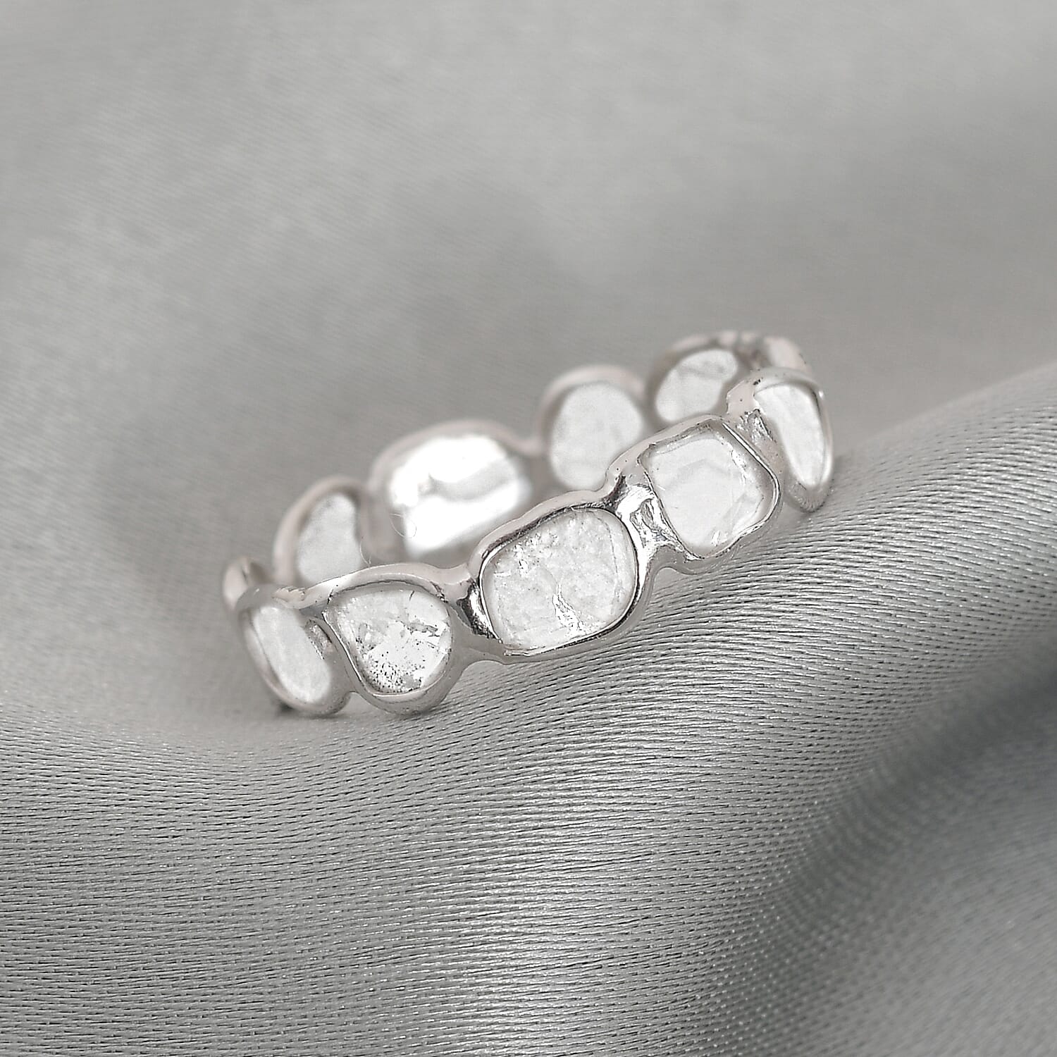 Artisan Crafted Polki Diamond Eternity Ring in Platinum Overlay Sterling Silver 1.00 Ct.