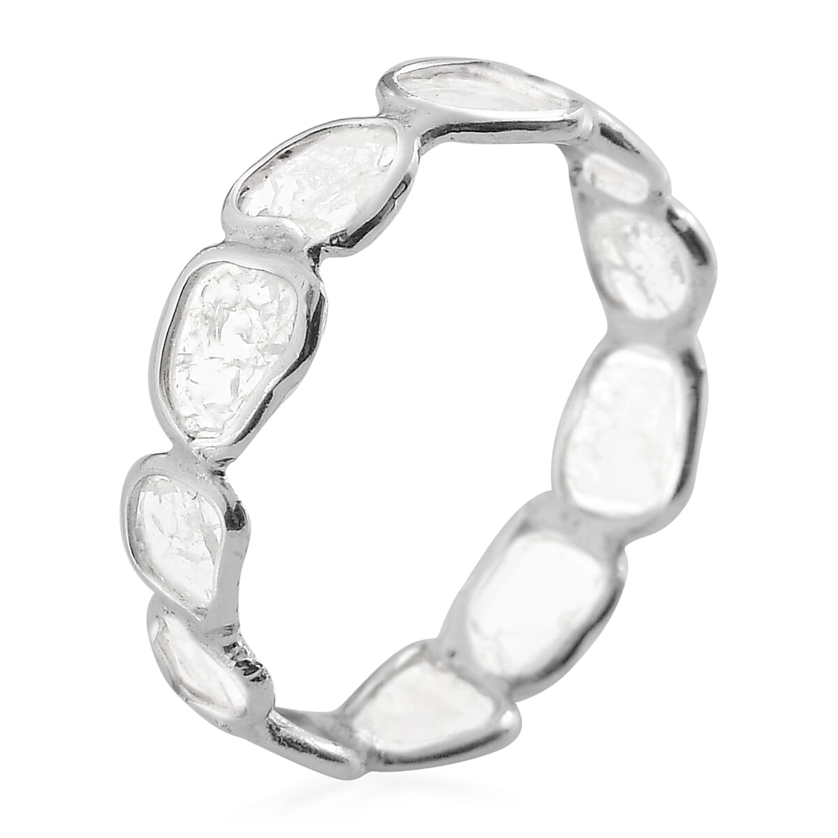 Artisan Crafted Polki Diamond Eternity Ring in Platinum Overlay Sterling Silver 1.00 Ct.