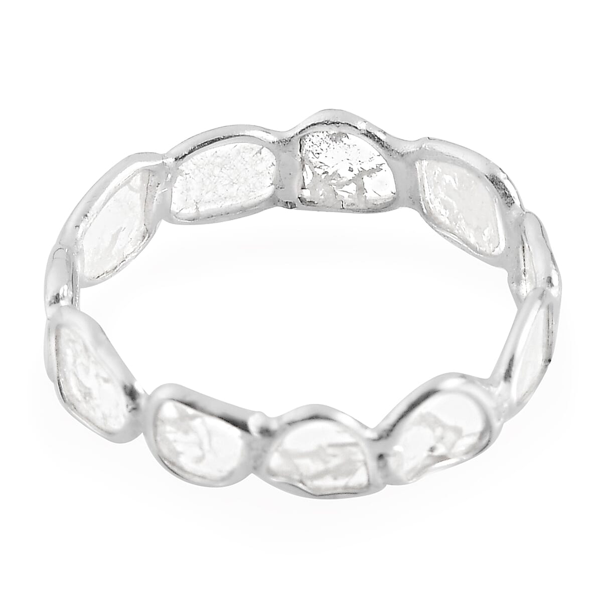 Artisan Crafted Polki Diamond Eternity Ring in Platinum Overlay Sterling Silver 1.00 Ct.
