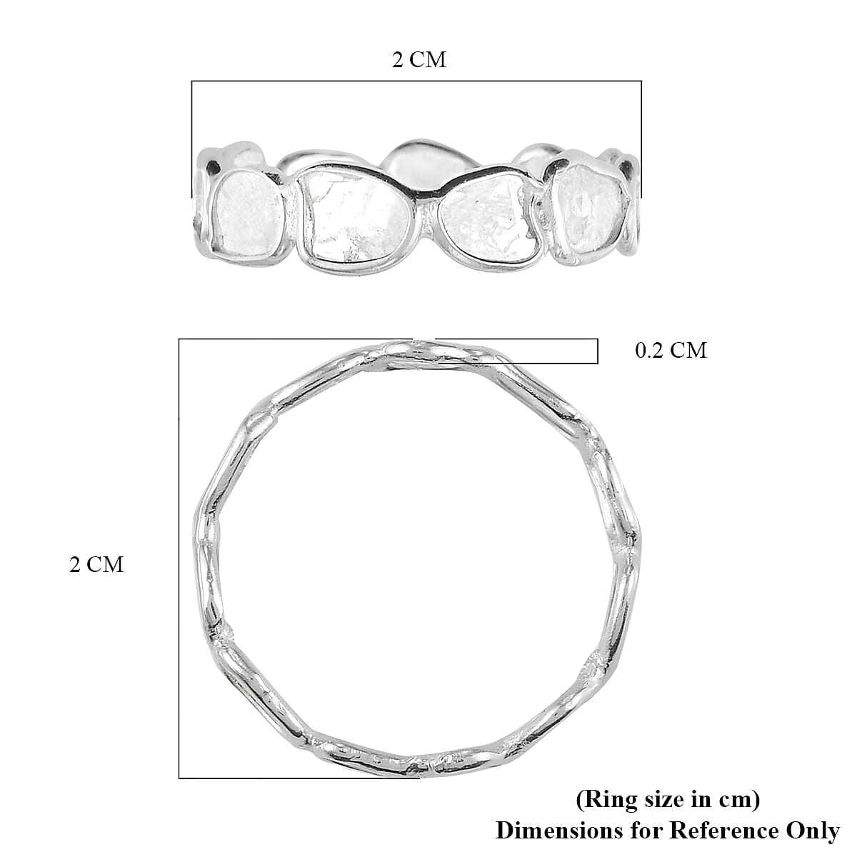 Artisan Crafted Polki Diamond Eternity Ring in Platinum Overlay Sterling Silver 1.00 Ct.