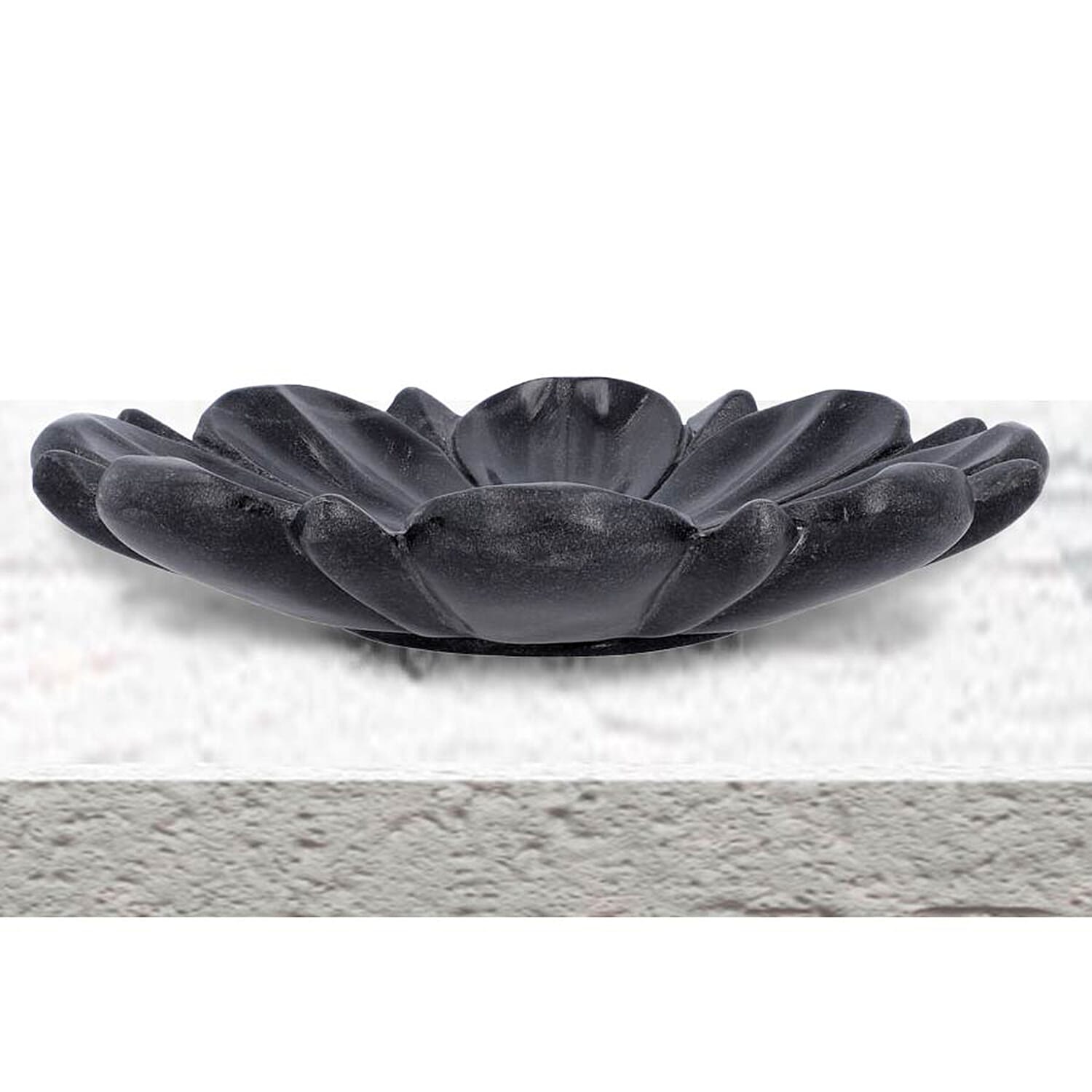 NAKKASHI Hand Carved Lotus-Design Marble Bowl - Black