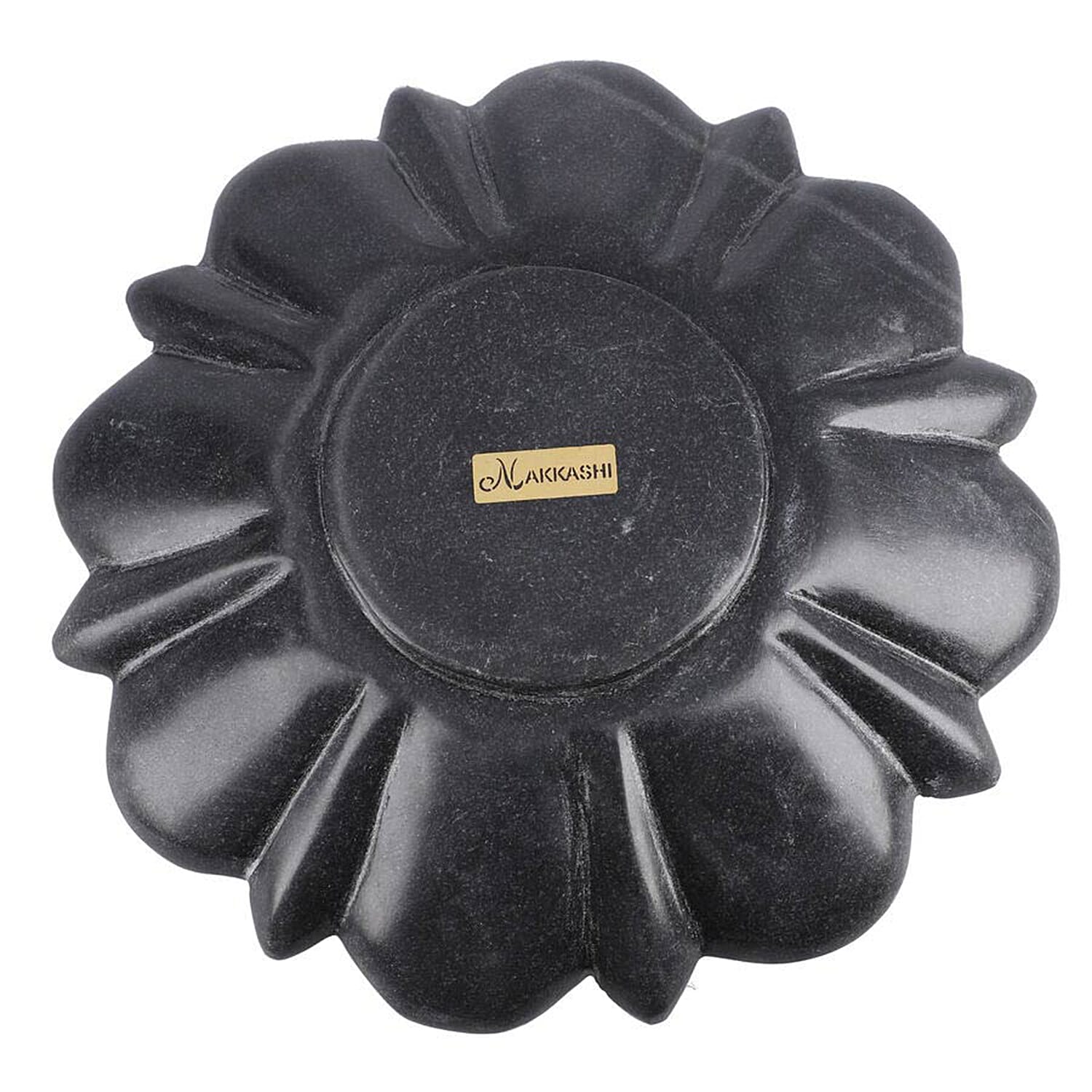 NAKKASHI Hand Carved Lotus-Design Marble Bowl - Black