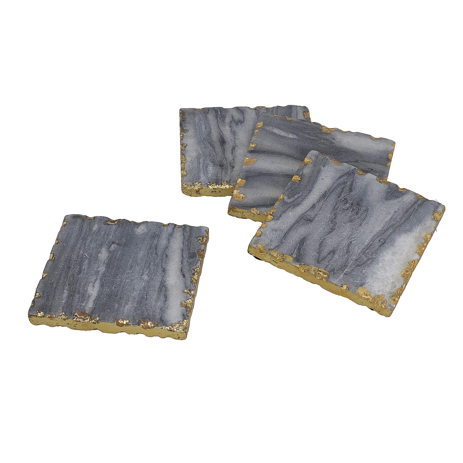 NAKKASHI - Set of 4 - Square Shaped Marble Coasters (Size 10cm) - Grey