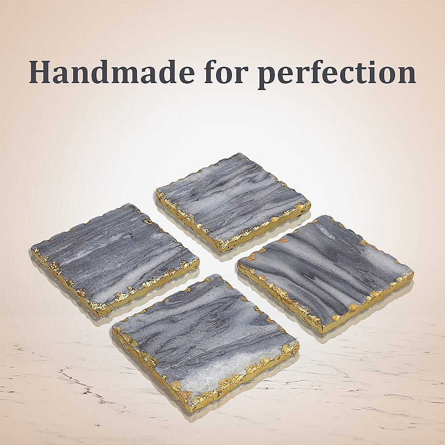 Set of 4 - Square Shaped Marble Coasters (Size 10x10cm) - Grey