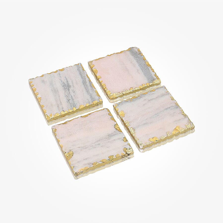 Handcrafted Set of 4 Square Shaped Marble Coasters (Size 10cm) - Pink