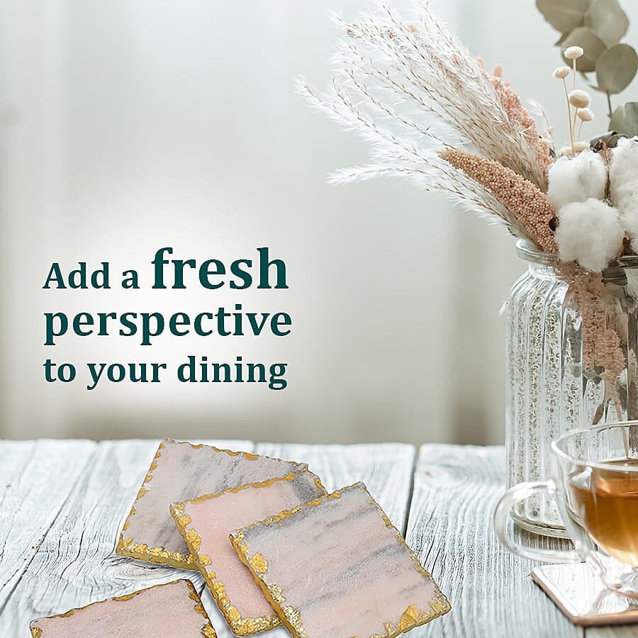 Handcrafted Set of 4 Square Shaped Marble Coasters (Size 10cm) - Pink