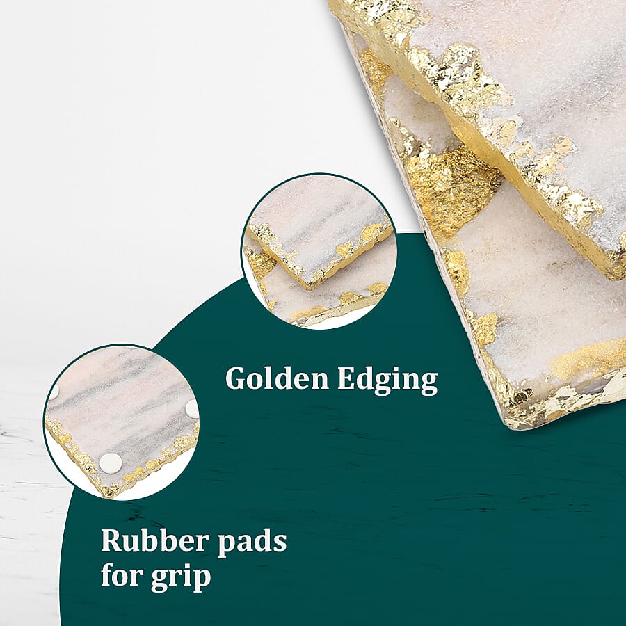 Handcrafted Set of 4 Square Shaped Marble Coasters (Size 10cm) - Pink