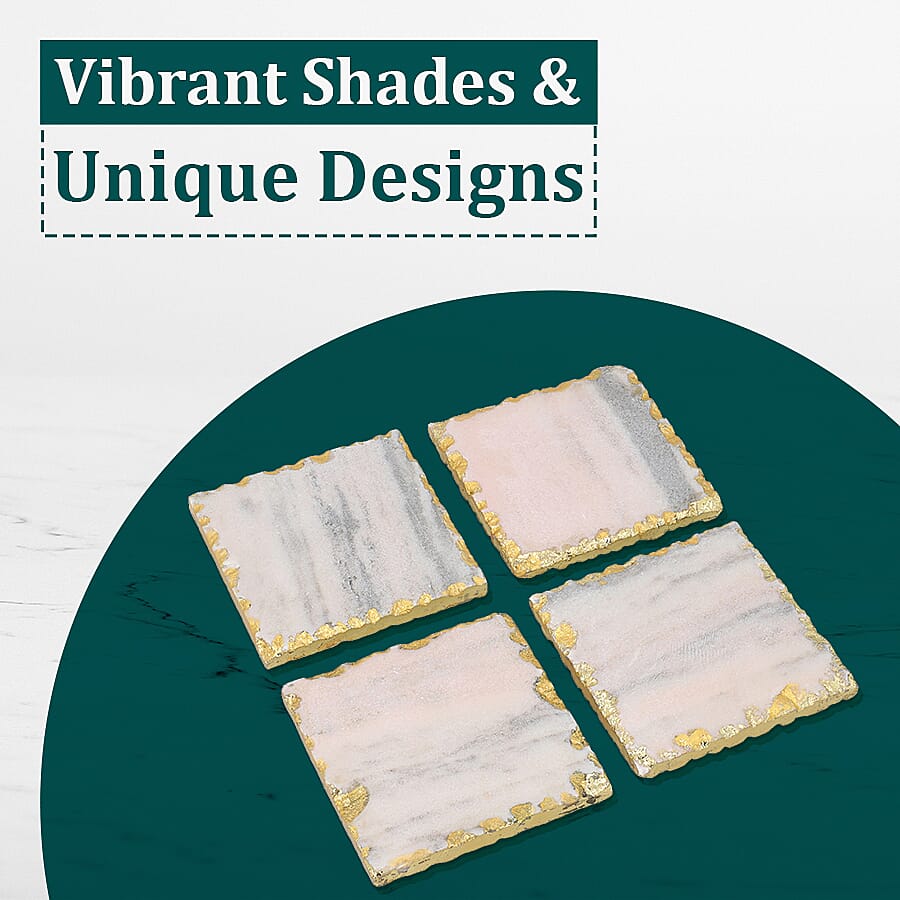 Handcrafted Set of 4 Square Shaped Marble Coasters (Size 10cm) - Pink