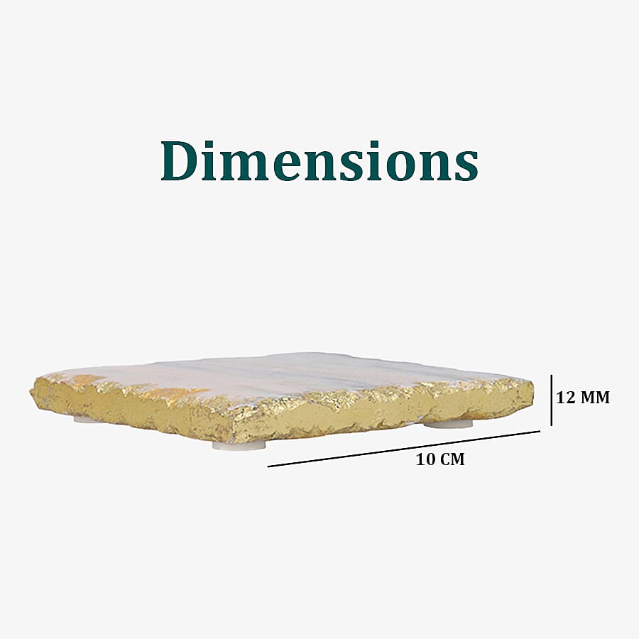 Handcrafted Set of 4 Square Shaped Marble Coasters (Size 10cm) - Pink