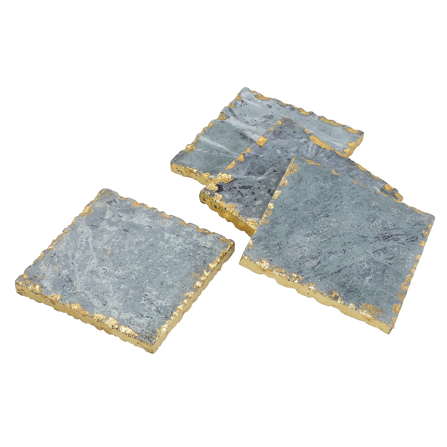 NAKKASHI - Set of 4 - Square Shaped Marble Coasters (Size 10cm) - Green