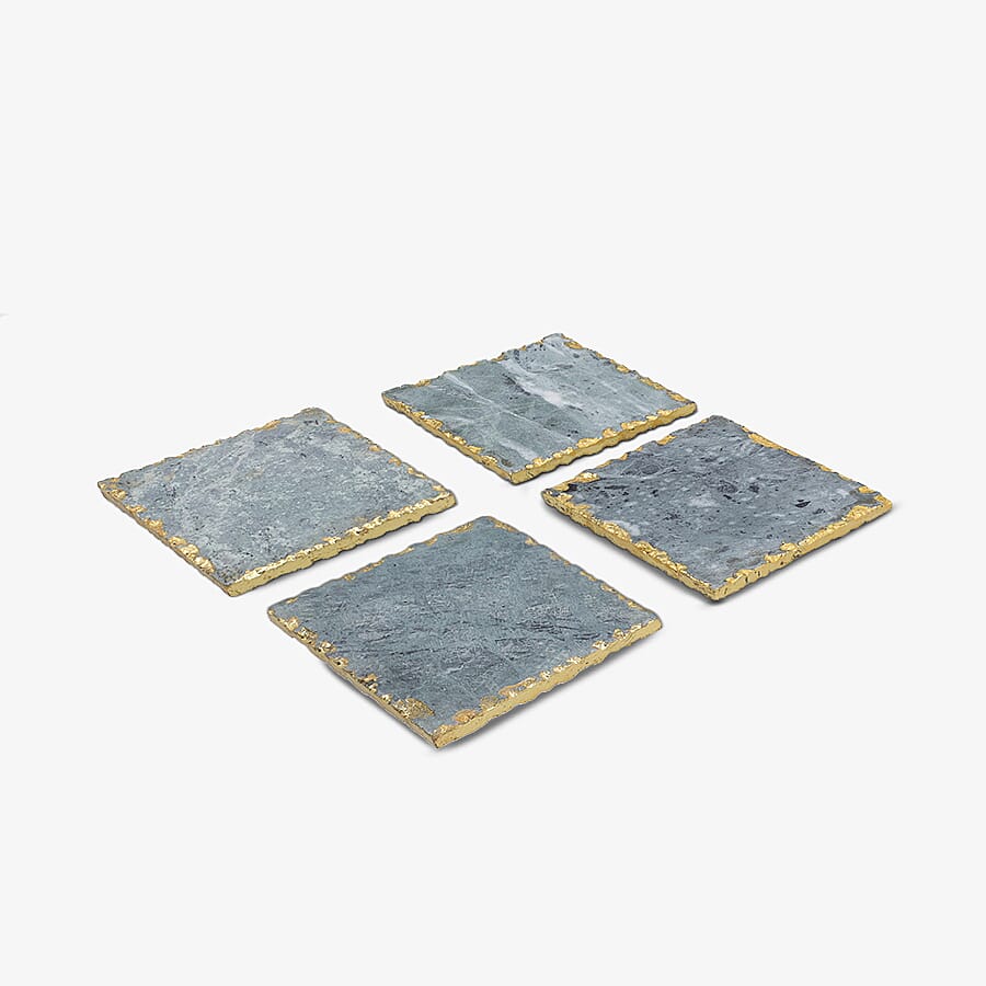 NAKKASHI - Set of 4 - Square Shaped Marble Coasters (Size 10cm) - Green