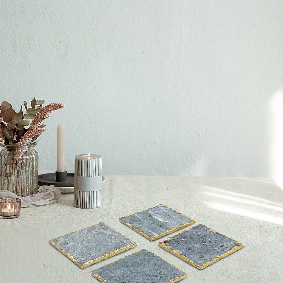 NAKKASHI - Set of 4 - Square Shaped Marble Coasters (Size 10cm) - Green