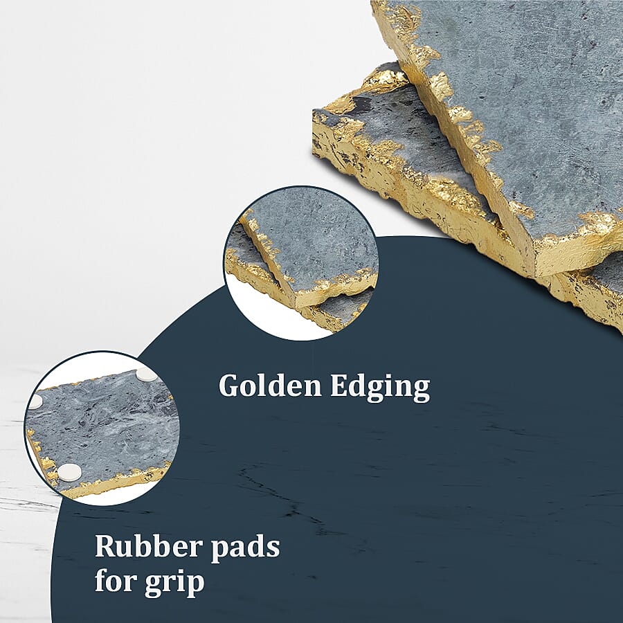 NAKKASHI - Set of 4 - Square Shaped Marble Coasters (Size 10cm) - Green