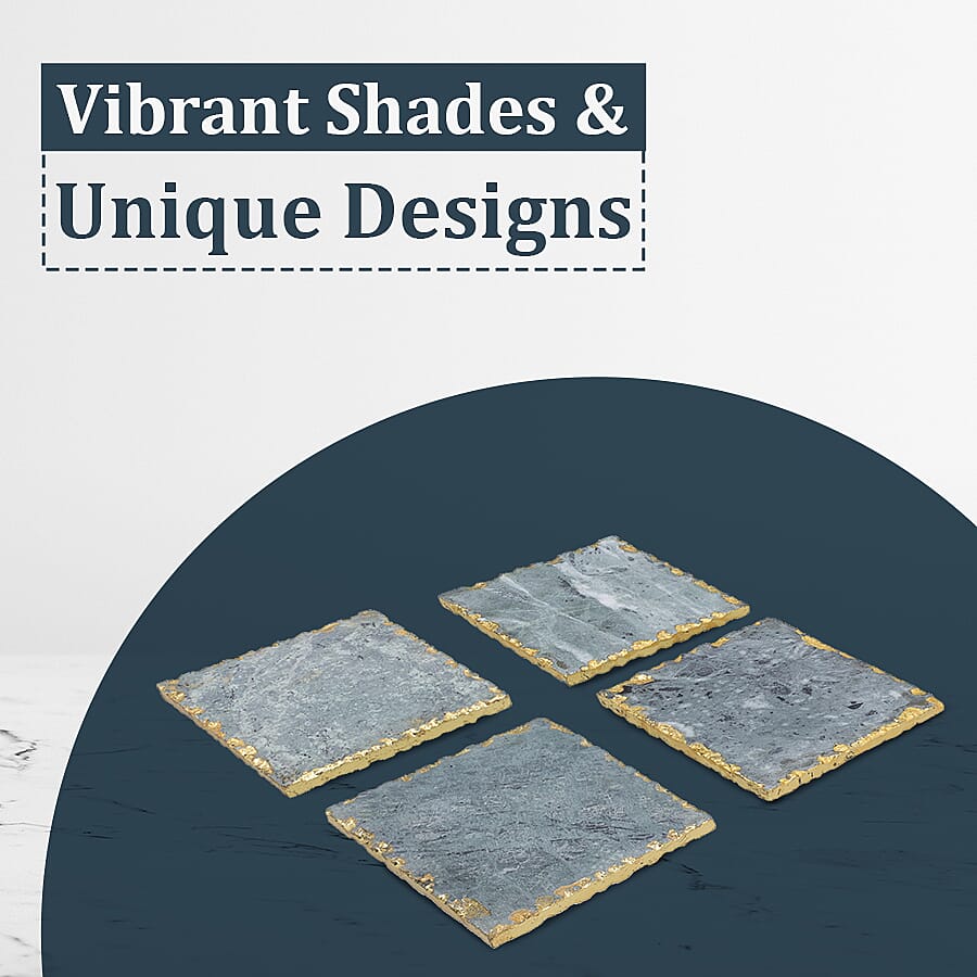 NAKKASHI - Set of 4 - Square Shaped Marble Coasters (Size 10cm) - Green