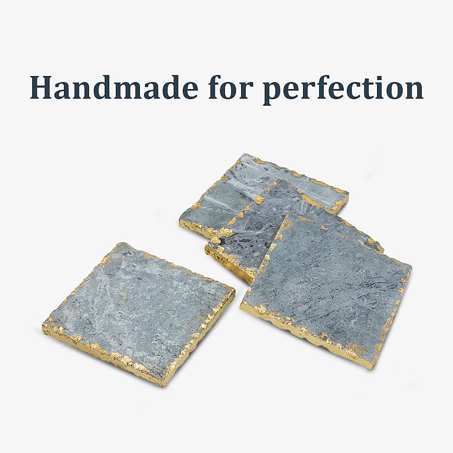 NAKKASHI - Set of 4 - Square Shaped Marble Coasters (Size 10cm) - Green