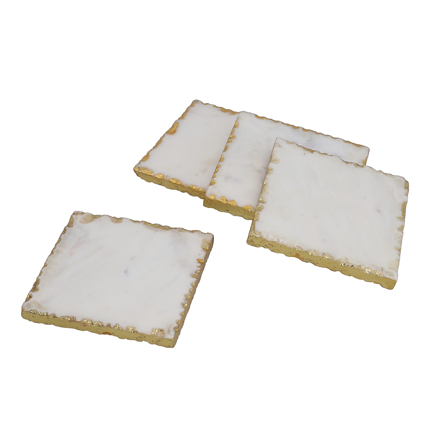 NAKKASHI - Set of 4 - Square Shaped Marble Coasters (Size 10cm) - White