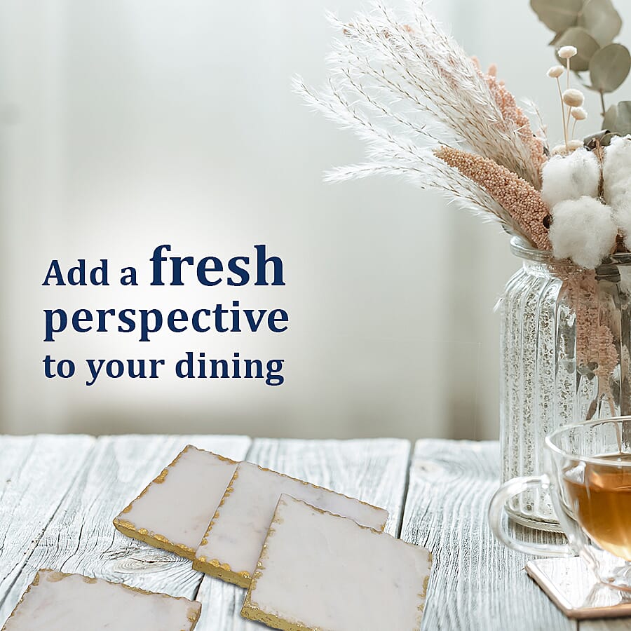 NAKKASHI - Set of 4 - Square Shaped Marble Coasters (Size 10cm) - White