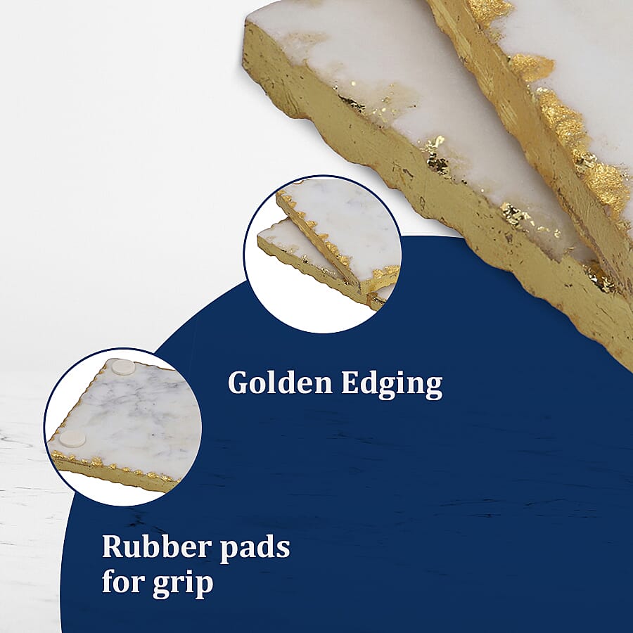 NAKKASHI - Set of 4 - Square Shaped Marble Coasters (Size 10cm) - White