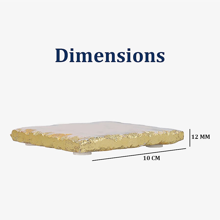 NAKKASHI - Set of 4 - Square Shaped Marble Coasters (Size 10cm) - White