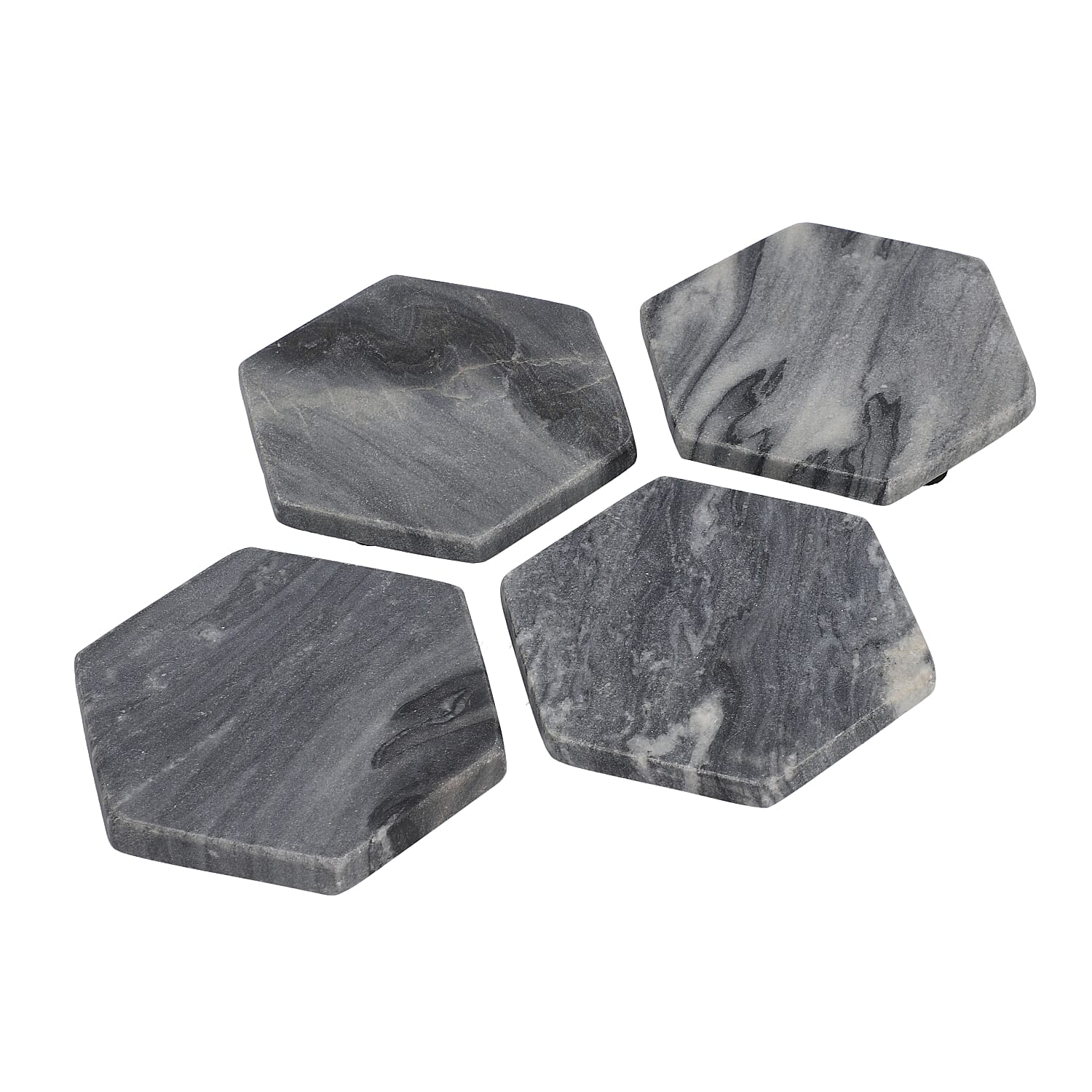 Set of 4 - Hexagon Shaped Marble Coasters (Size 10x10cm) - Grey
