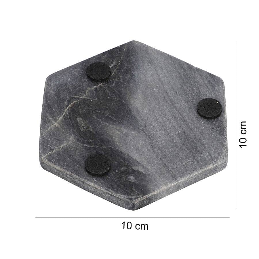 Set of 4 - Hexagon Shaped Marble Coasters (Size 10x10cm) - Grey