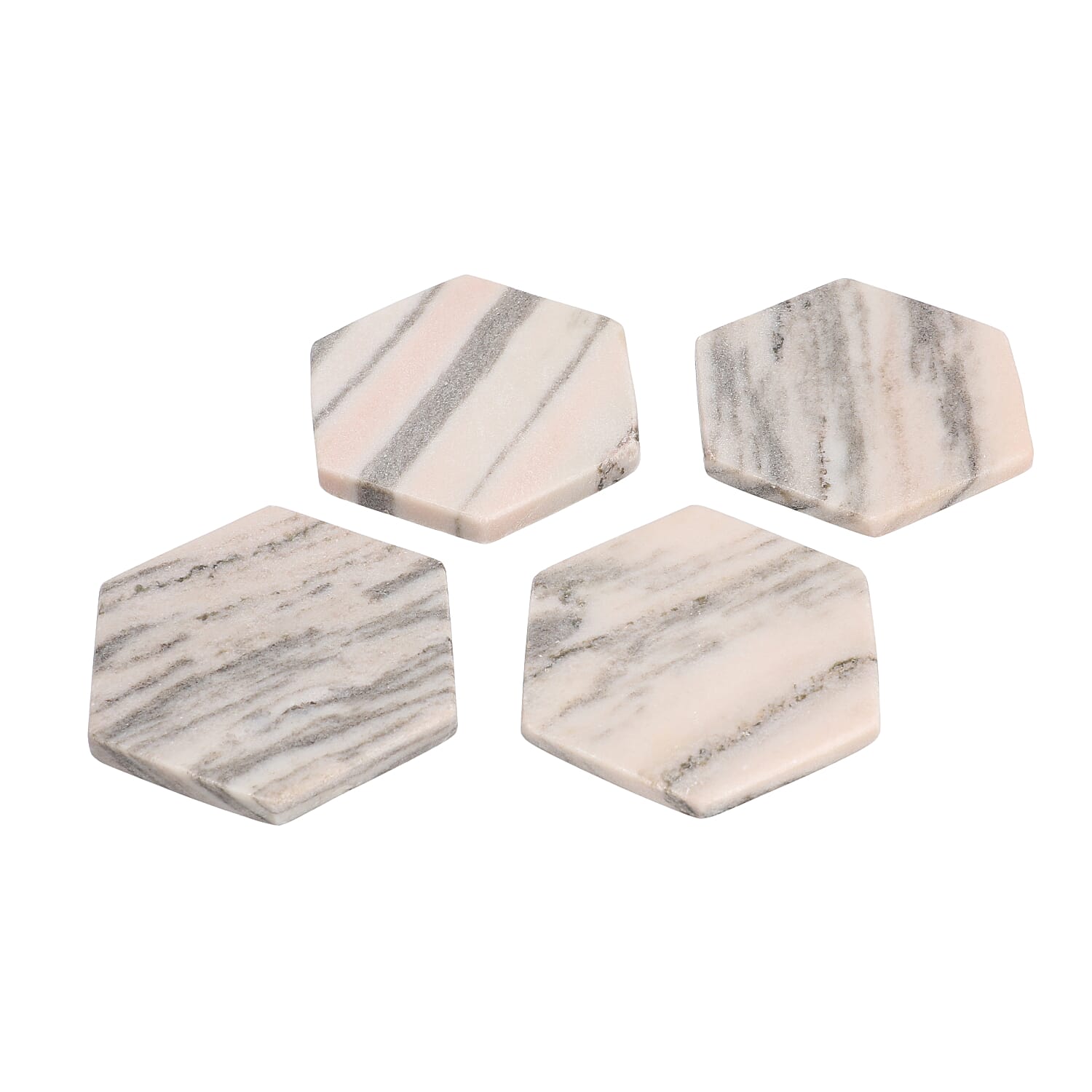 NAKKASHI - Set of 4 - Hexagon Shaped Marble Coasters (Size 10x10cm) - Pink