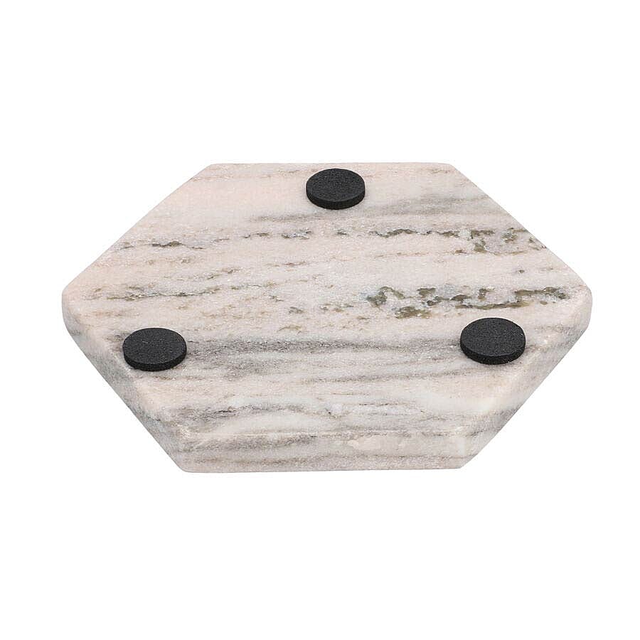 NAKKASHI - Set of 4 - Hexagon Shaped Marble Coasters (Size 10x10cm) - Pink