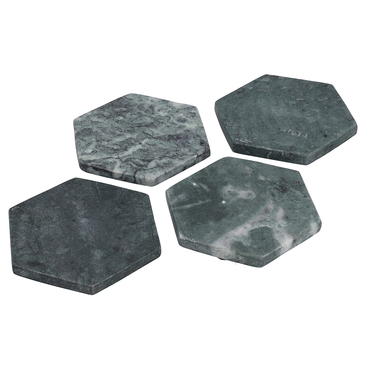 NAKKASHI - Set of 4 - Hexagon Shaped Marble Coasters (Size 10x10cm) - Green