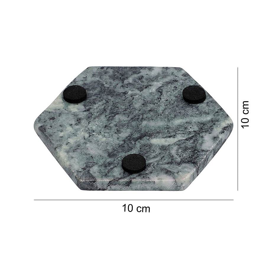 NAKKASHI - Set of 4 - Hexagon Shaped Marble Coasters (Size 10x10cm) - Green
