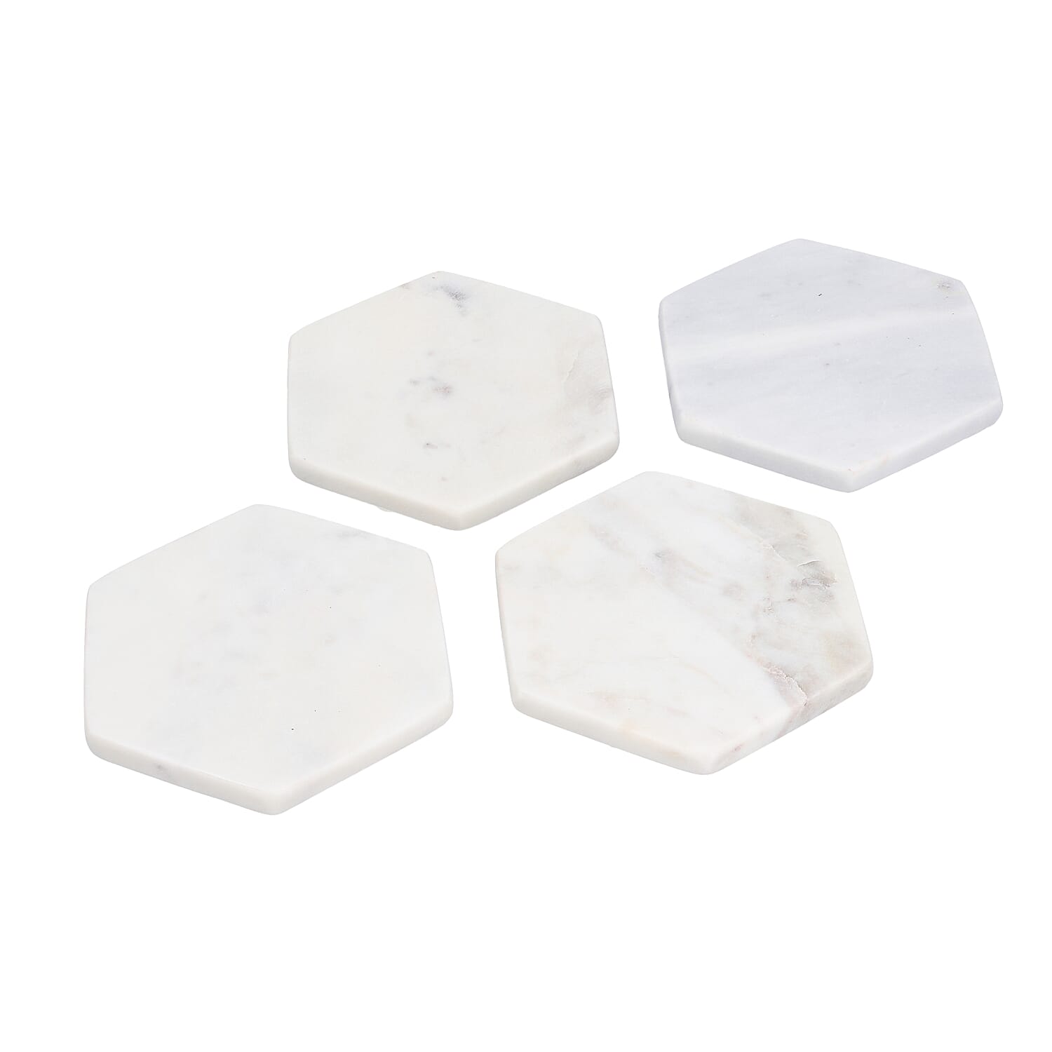 Set of 4 - Hexagon Shaped Marble Coasters (Size 10x10cm) - White